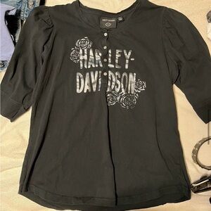 Harley-Davidson Black Top with Silver Logo and Rose Accent